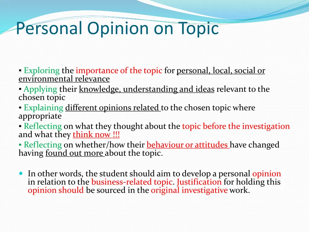 personal opinion on topic