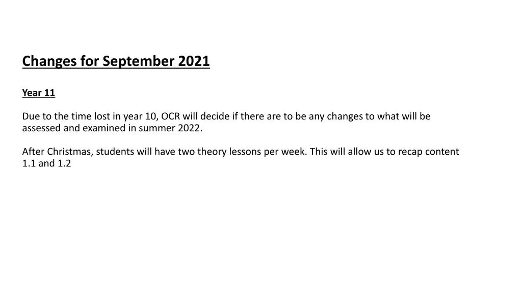changes for september 2021