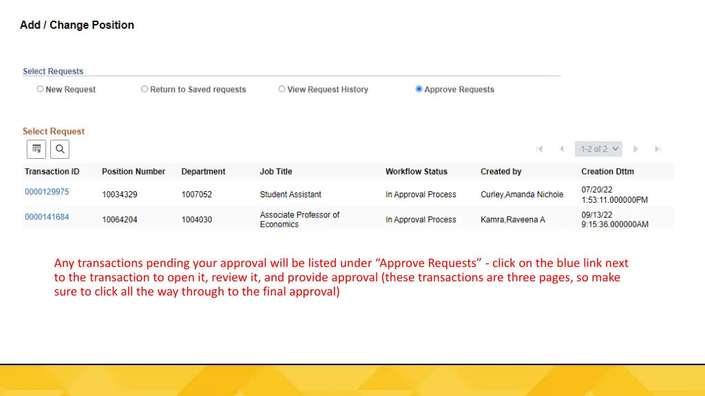 any transactions pending your approval will