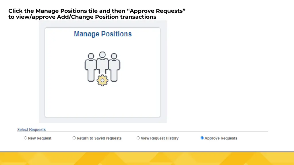 click the manage positions tile and then approve