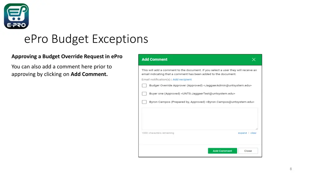 epro budget exceptions 6