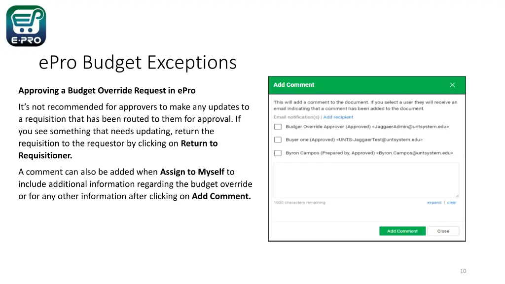 epro budget exceptions 8