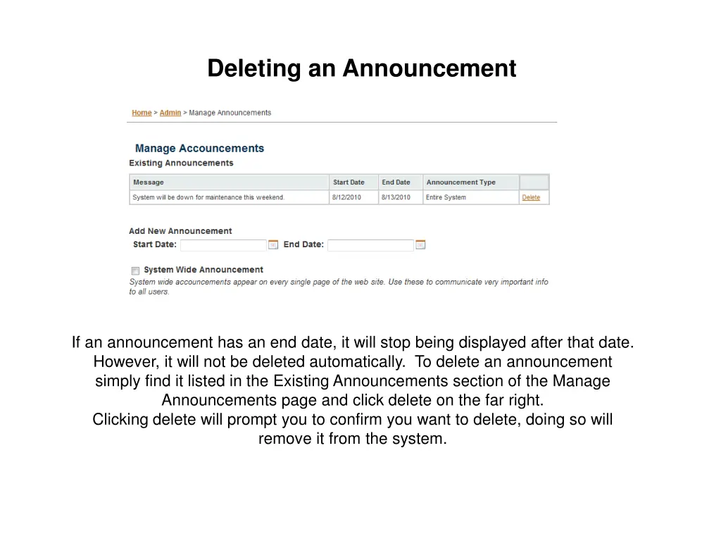 deleting an announcement