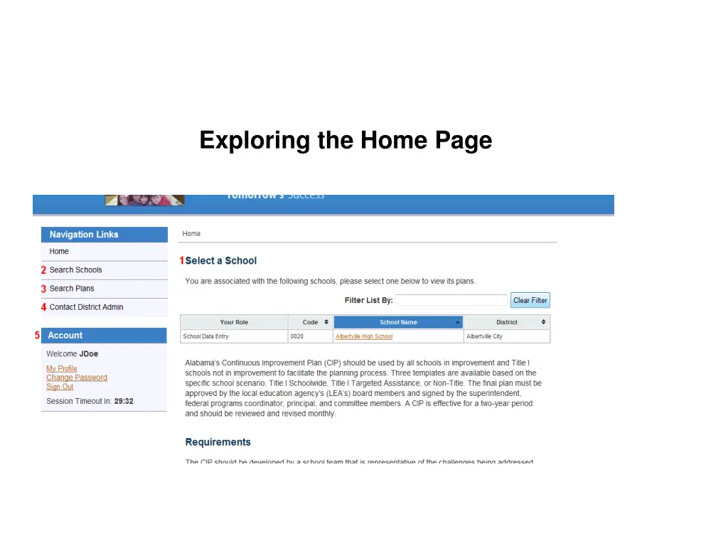 exploring the home page