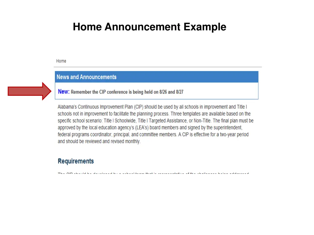 home announcement example