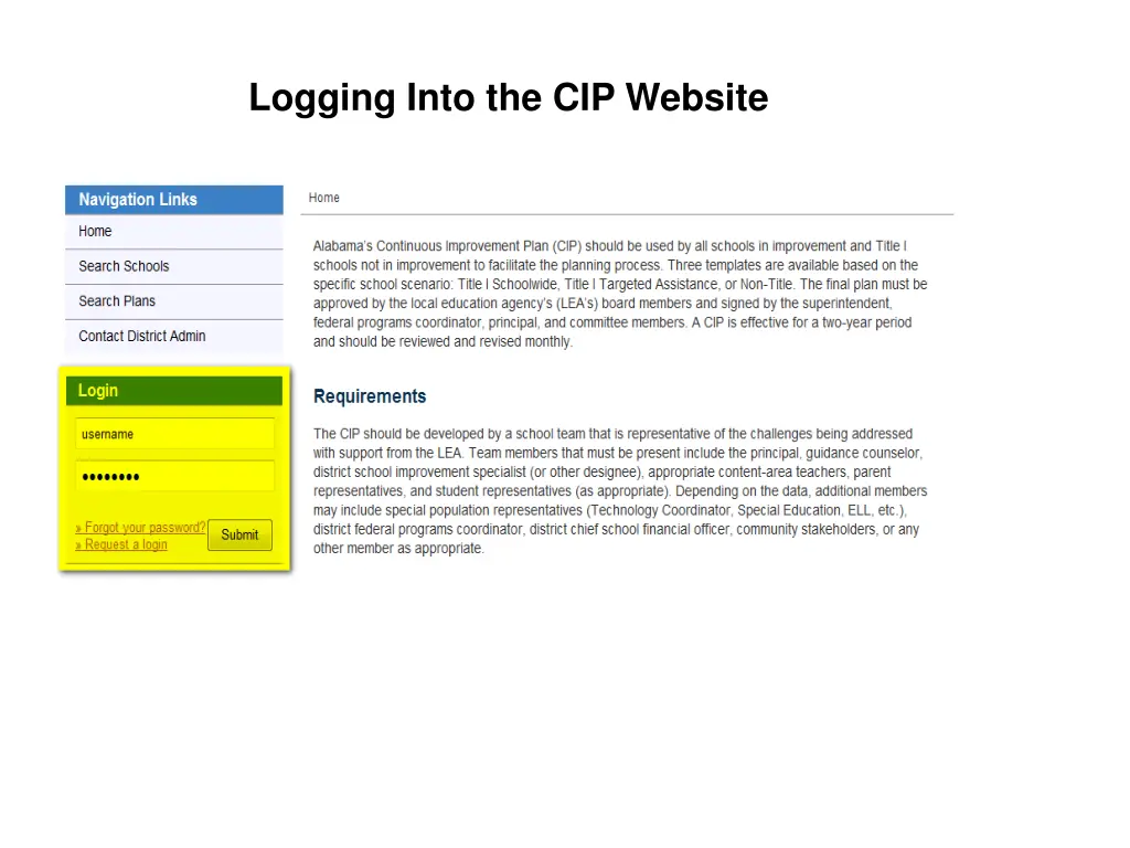 logging into the cip website