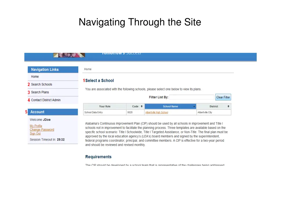navigating through the site