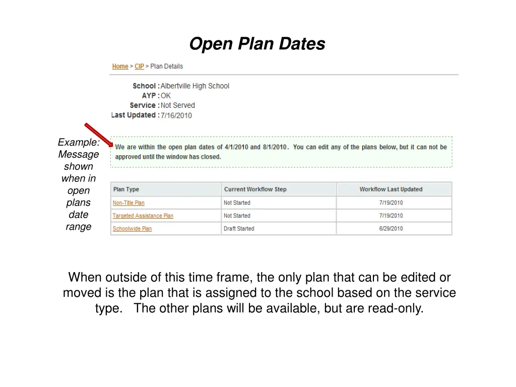 open plan dates