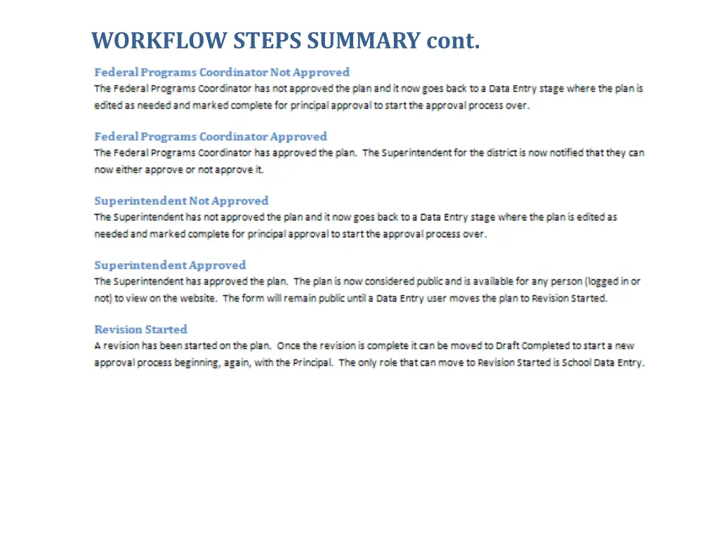 workflow steps summary cont