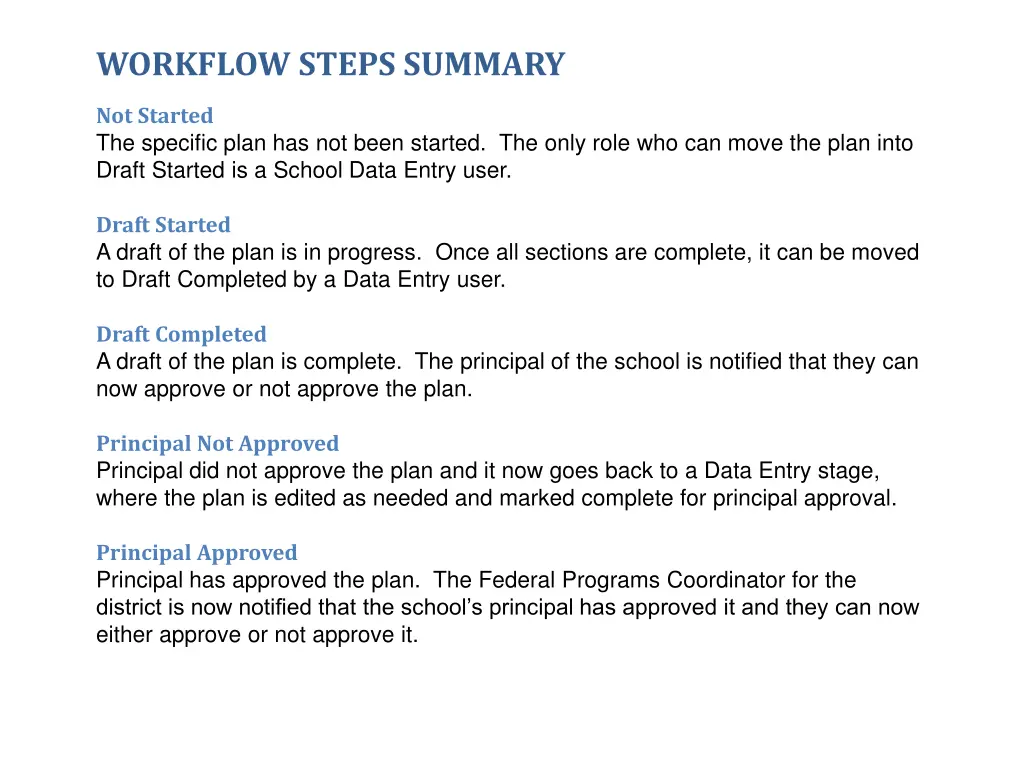 workflow steps summary
