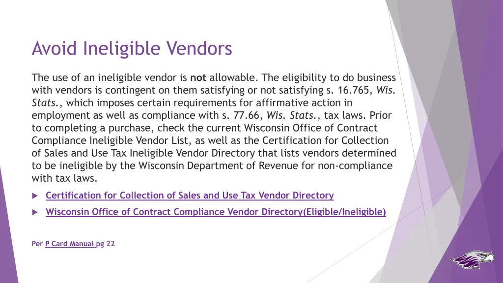 avoid ineligible vendors