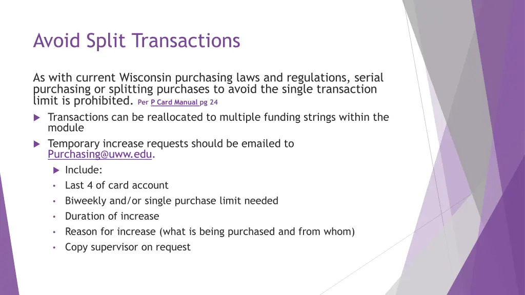 avoid split transactions