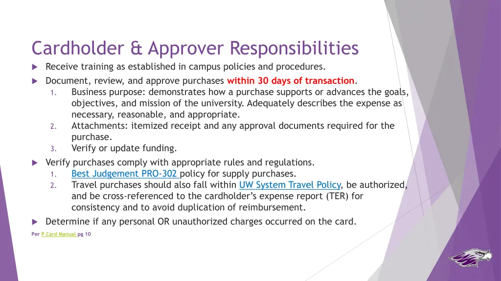 cardholder approver responsibilities receive