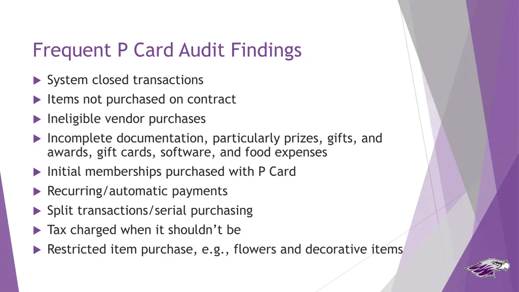 frequent p card audit findings