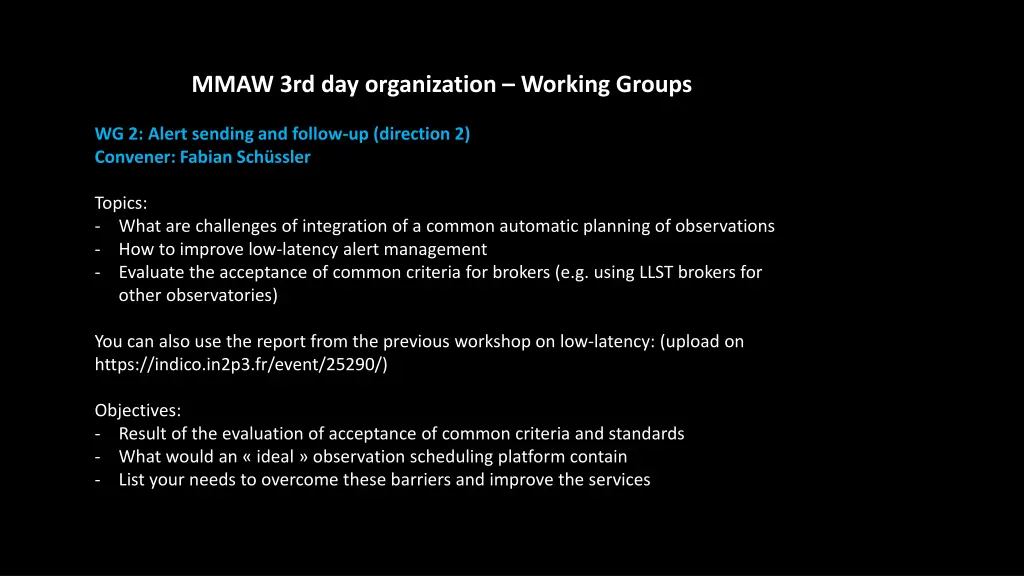 mmaw 3rd day organization working groups 1