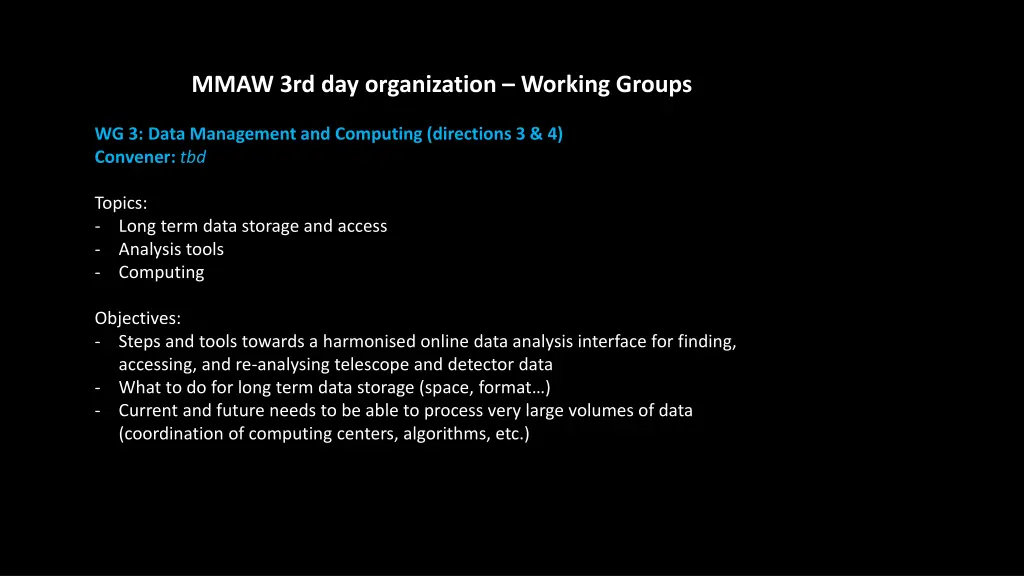 mmaw 3rd day organization working groups 2