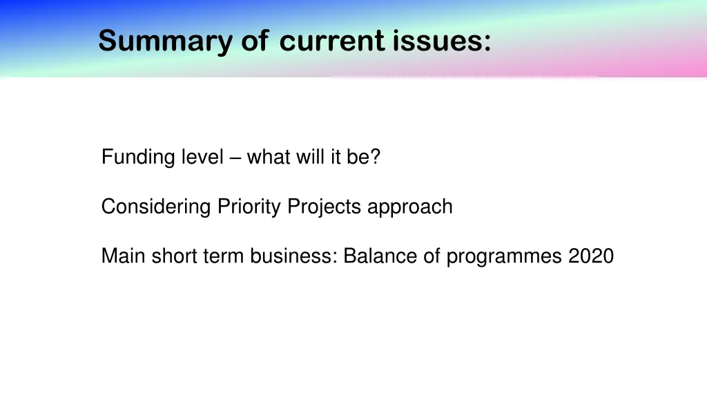 summary of current issues