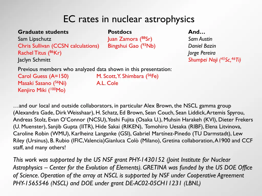 ec rates in nuclear astrophysics