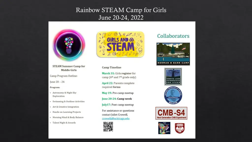 rainbow steam camp for girls june 20 24 2022