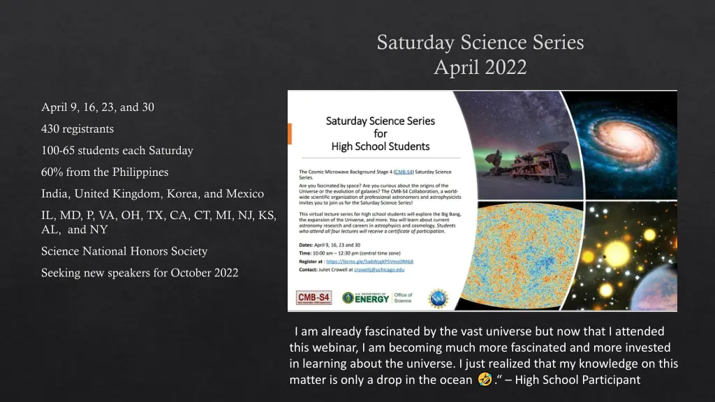 saturday science series april 2022