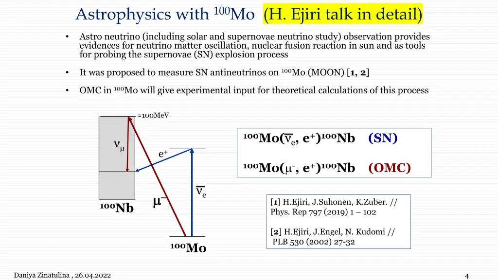 astrophysics with 100 mo h ejiri talk in detail