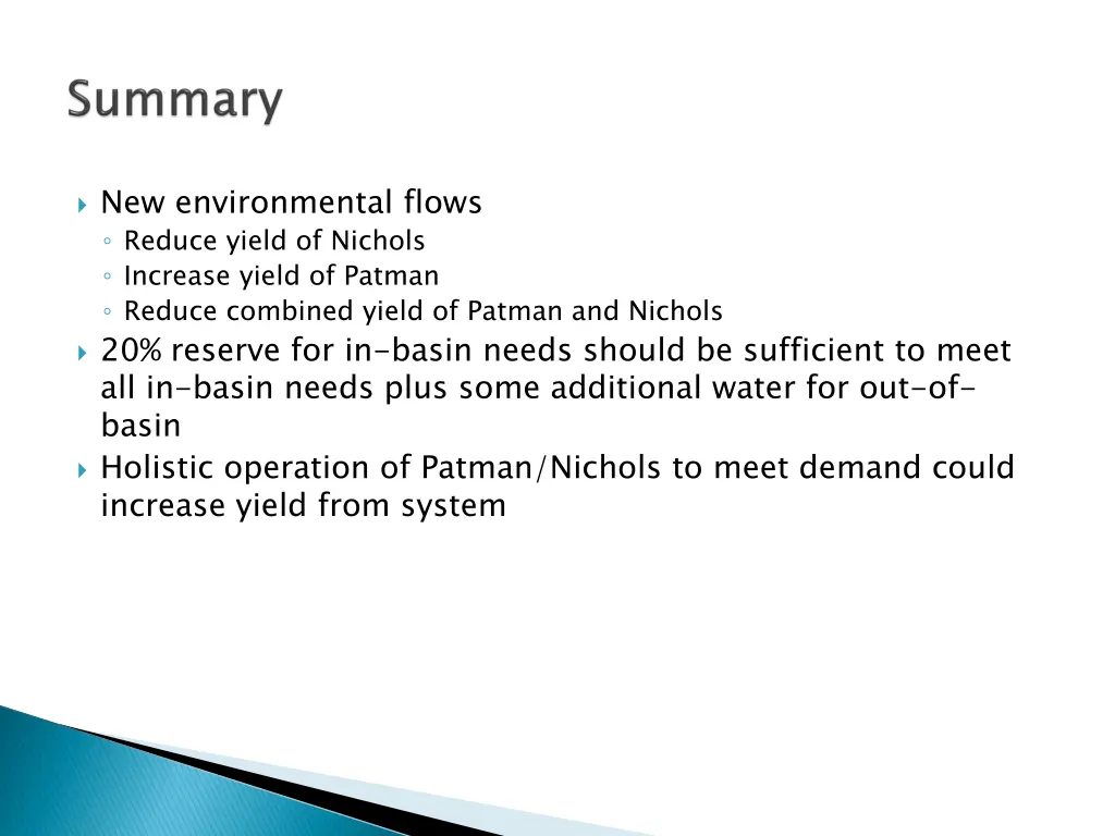 new environmental flows reduce yield of nichols
