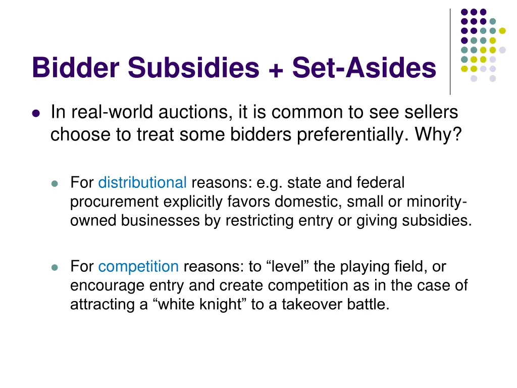 bidder subsidies set asides