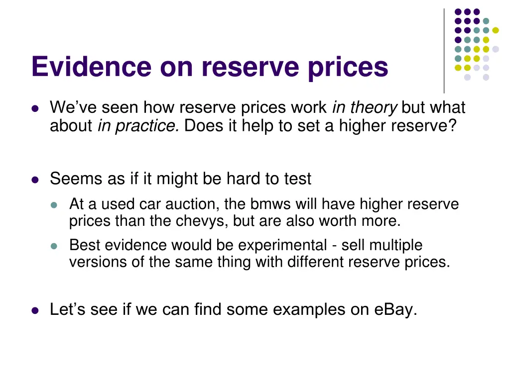 evidence on reserve prices