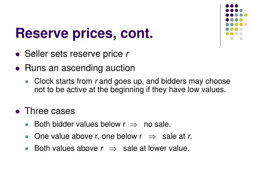 reserve prices cont