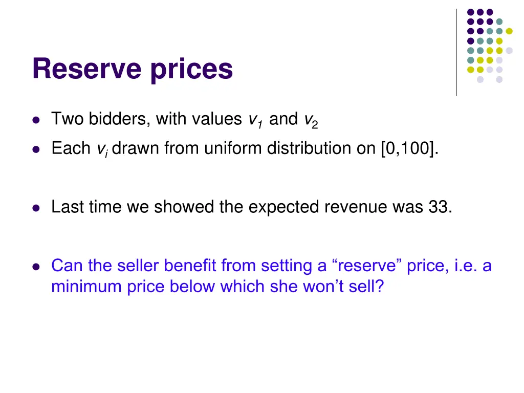 reserve prices