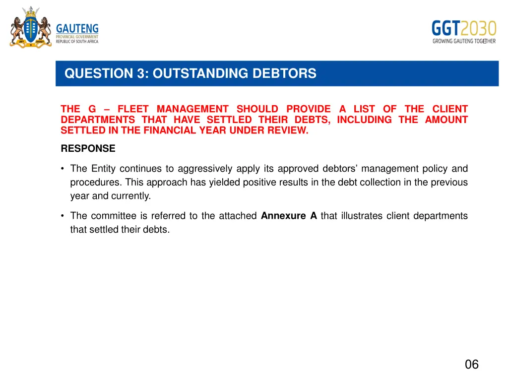 question 3 outstanding debtors