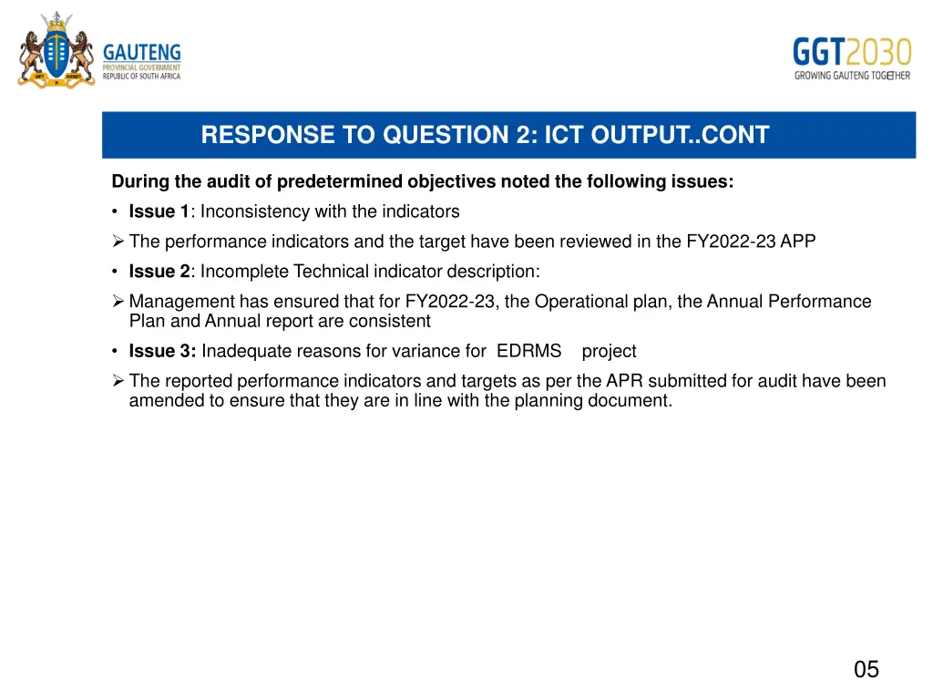 response to question 2 ict output cont