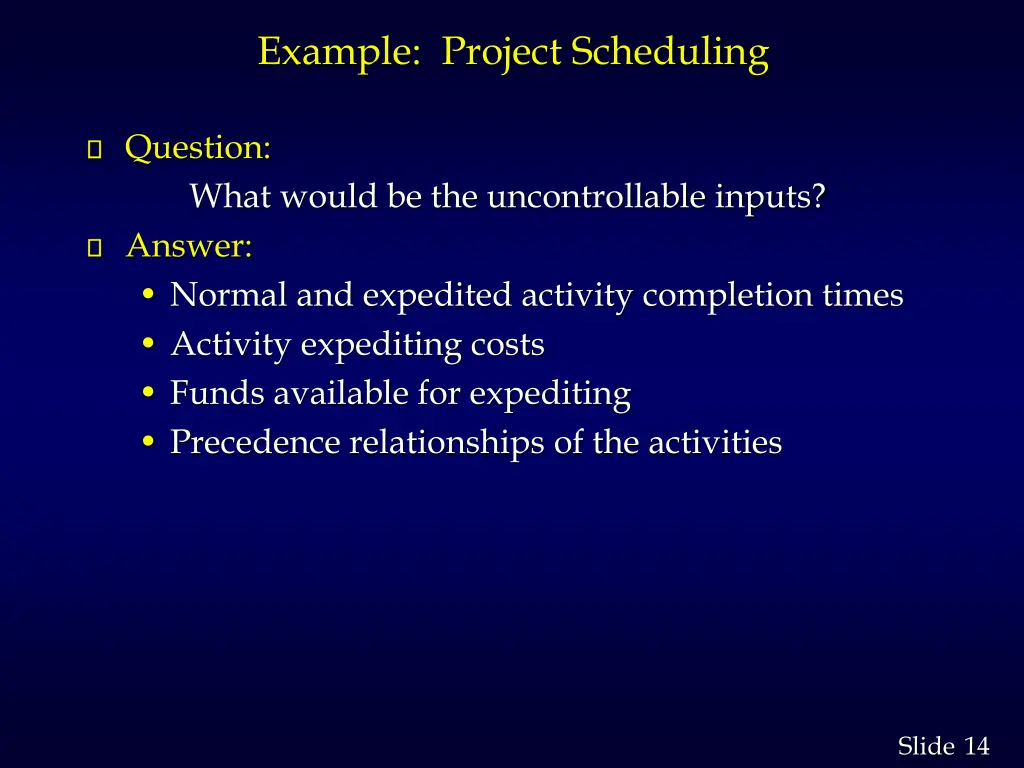 example project scheduling 2