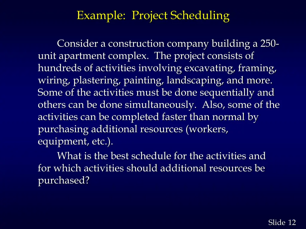 example project scheduling