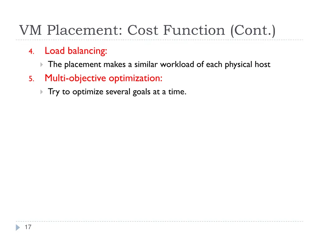 vm placement cost function cont