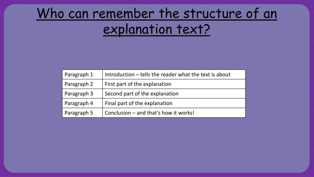 who can remember the structure of an explanation 1