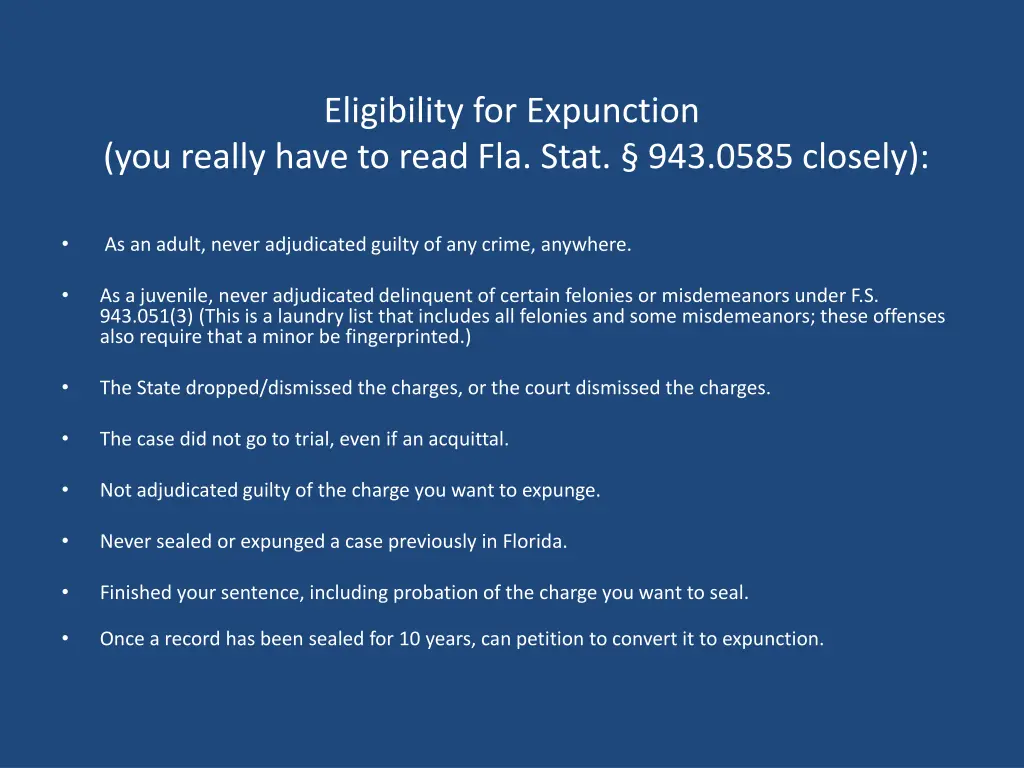 eligibility for expunction