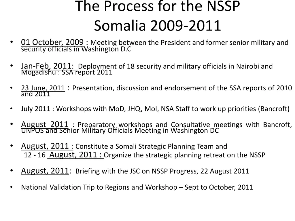 the process for the nssp somalia 2009 2011