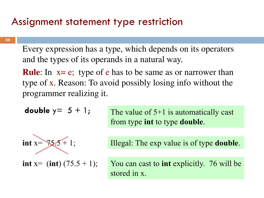 assignment statement type restriction