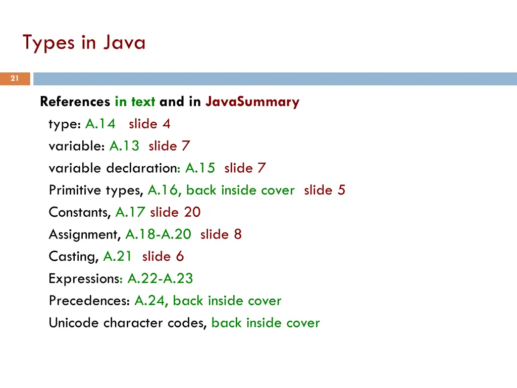 types in java