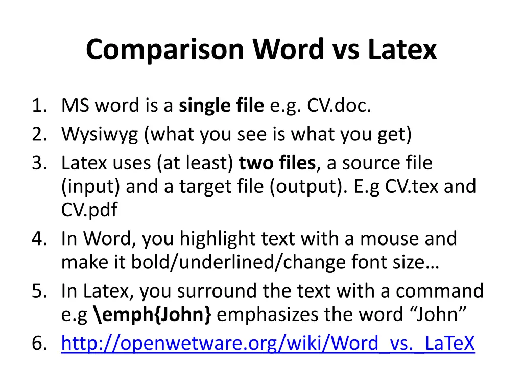 comparison word vs latex