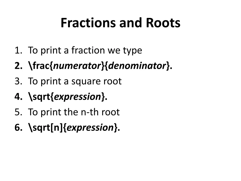 fractions and roots