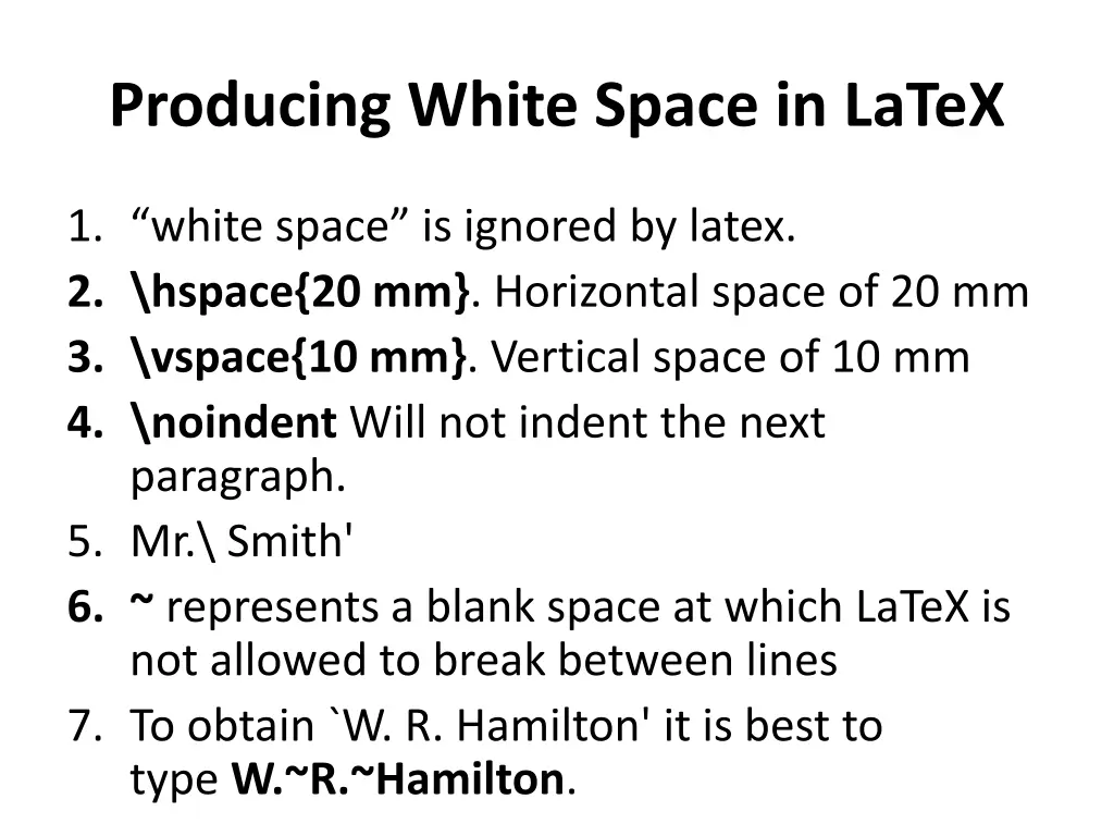 producing white space in latex
