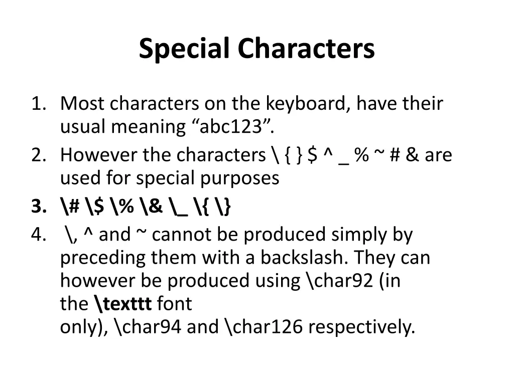 special characters