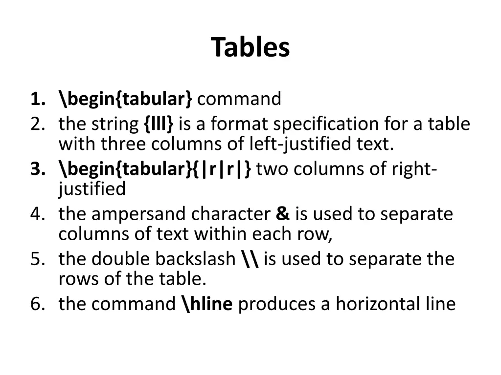 tables