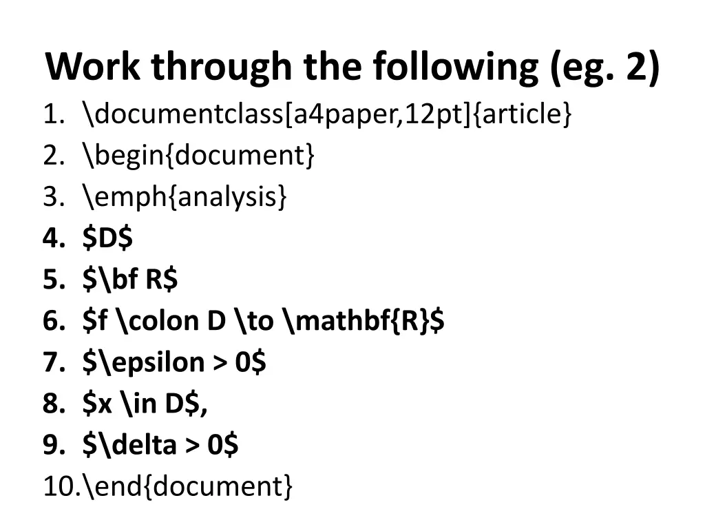 work through the following eg 2 1 documentclass