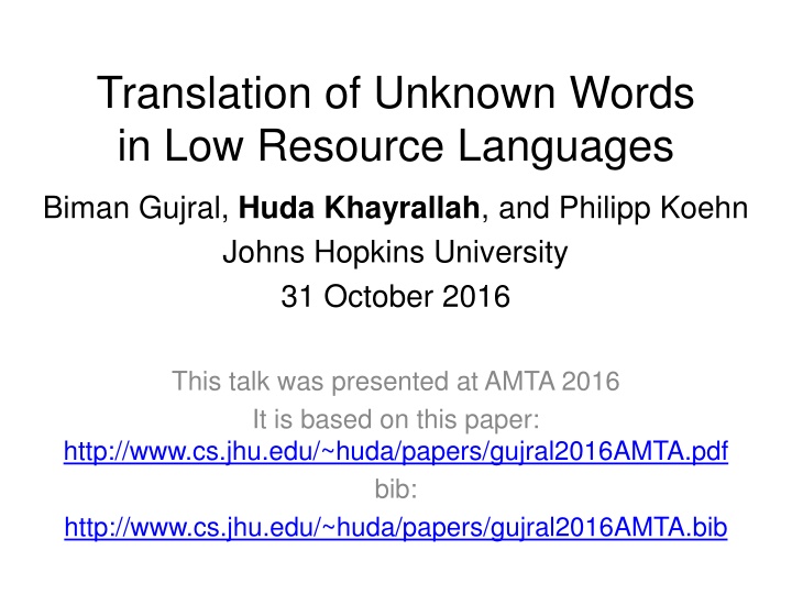 translation of unknown words in low resource