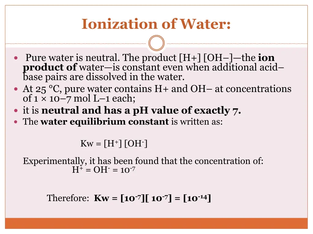 ionization of water