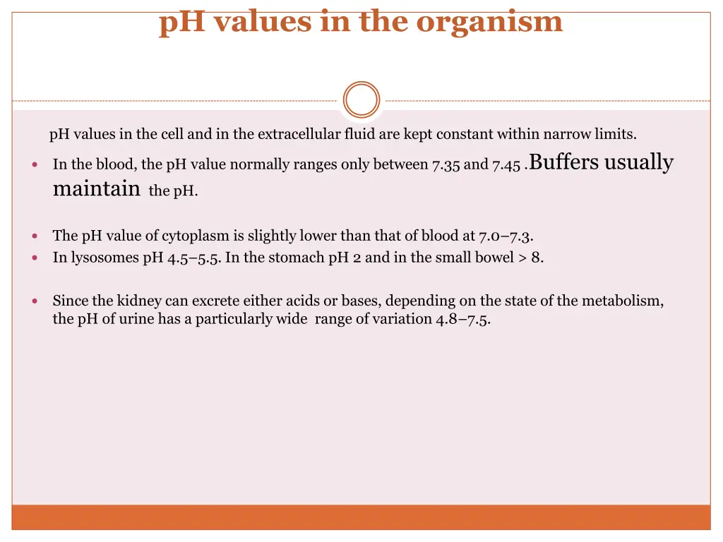 ph values in the organism