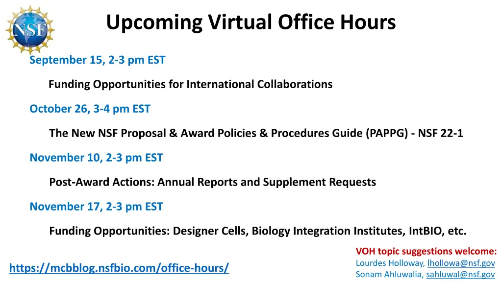 upcoming virtual office hours